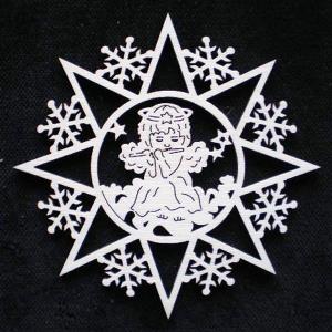 Snow flakes with angel and flute