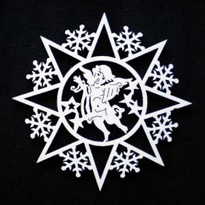 Snow flakes with angel and lyre