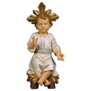 Gesù Bambino con vestito su culla con Raggiera