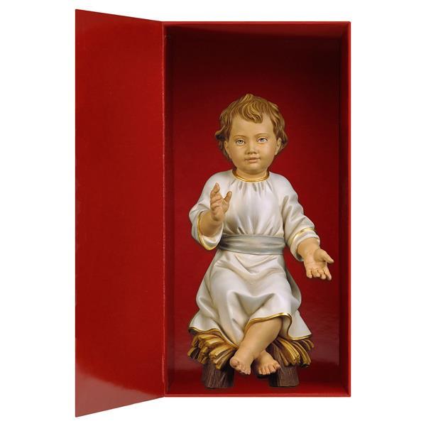 Jesukind mit Kleid auf Wiege + Geschenkbox - lasiert