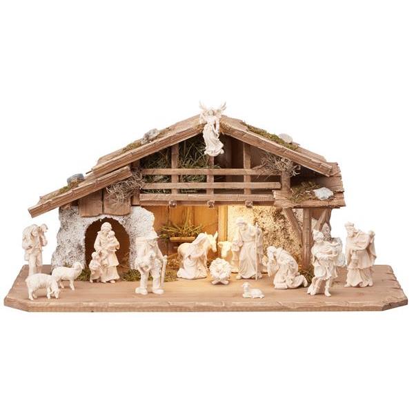 MA Nativity set 17 pcs - Alpine stable with lighting - natural