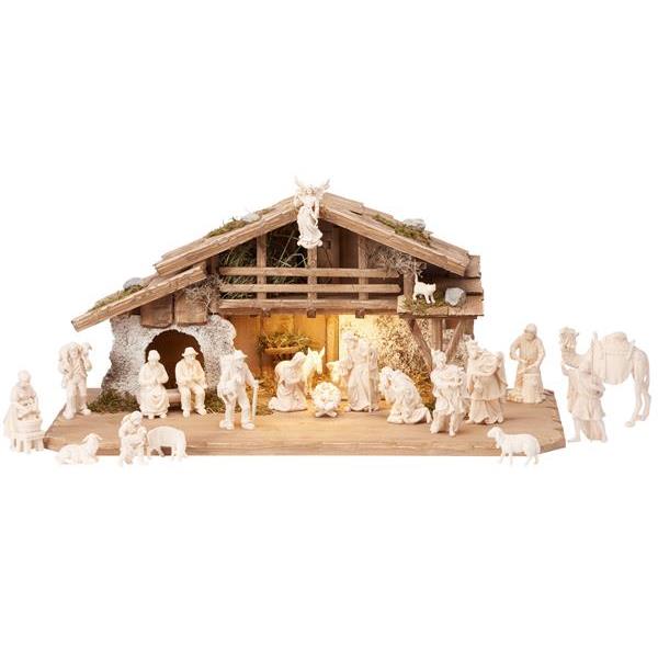 MA Nativity set 25 pcs - Alpine stable with lighting - natural