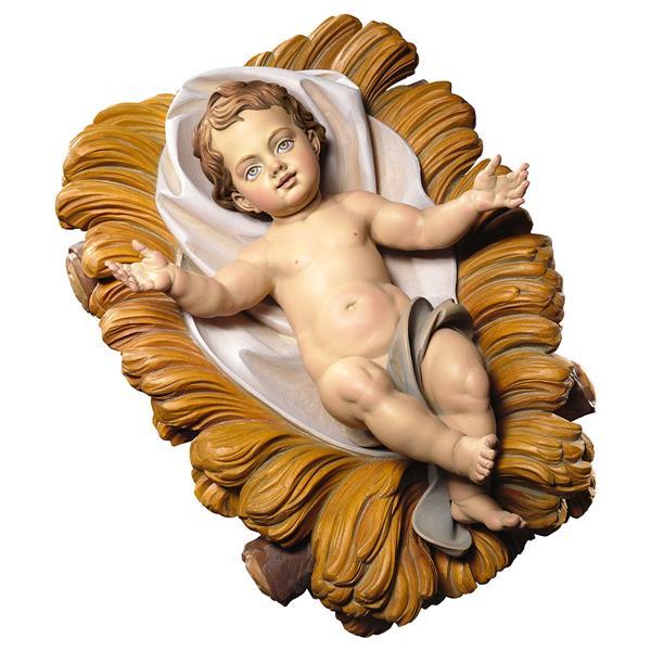 Gesù Bambino & culla Ulrich - Tiglio scolpito - colorato